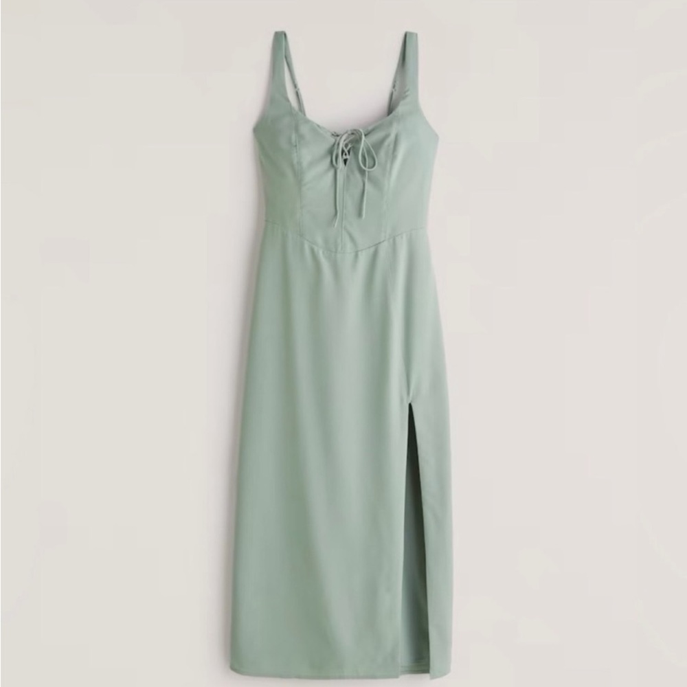 Abercrombie & Fitch Lace up Midi Dress in Sage Green - size small